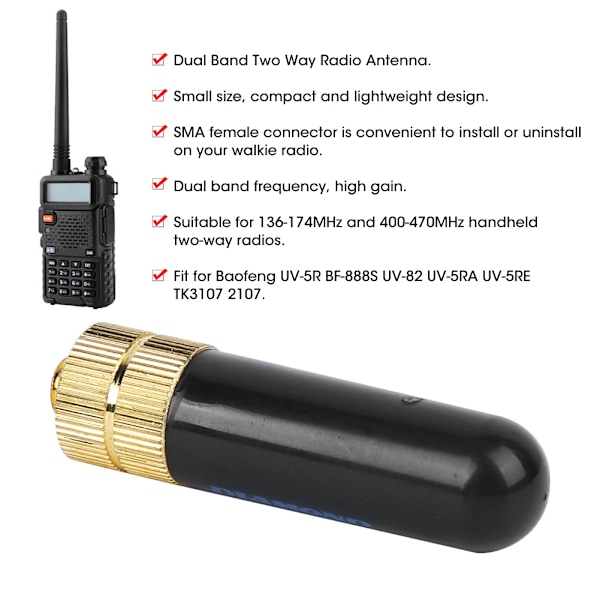 5 stk. Dual Band UHfVHF SMA Hunnkontakt Antenne for Baofeng UV-5R BF-888S UV-82 UV-5RA UV-5RE TK3107 2107 0.2