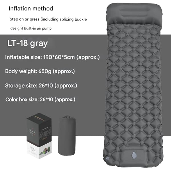 Self-inflating camping mattress: thick and lightweight single air mattress, inflatable and connectable double camping mat - Perfect gray grey Single sleeping pad