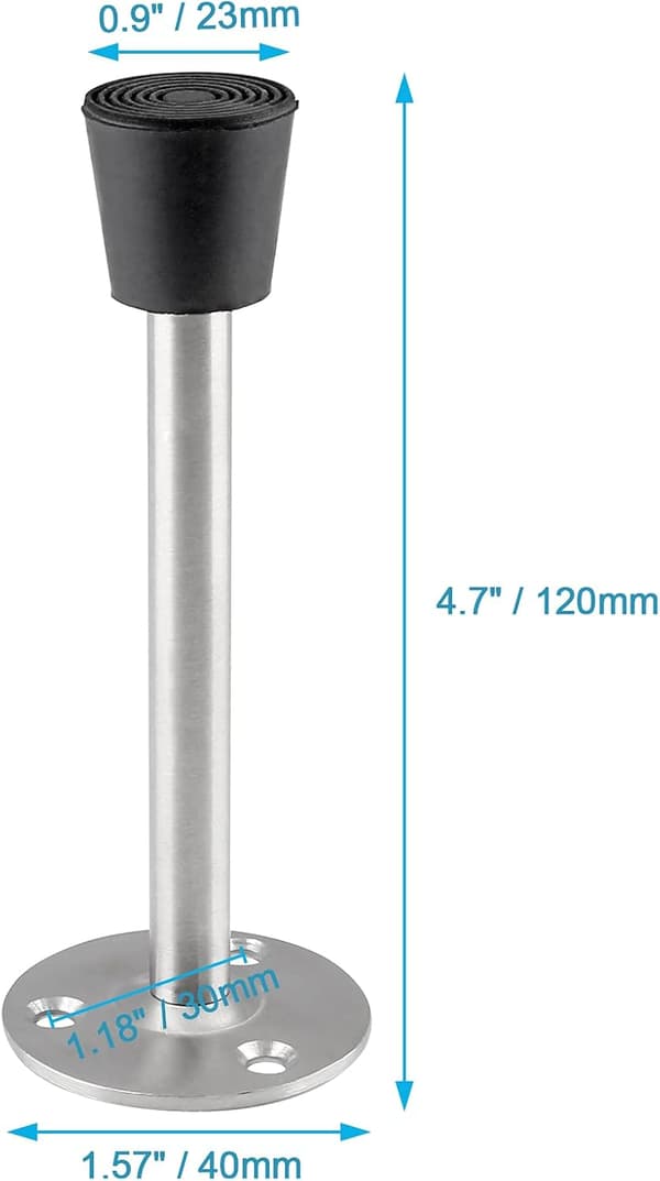 2-pak rustfrit stål kraftig dørstopper 5\" til vægmontering med gummispids, der dæmper for væg- og dørbeskyttelse 4,7\" / 120 mm