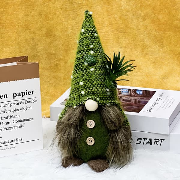 Julstickad suckulent ansiktslös dockprydnad - Kreativ grön växt Rudolph-figur (Brown Beard)