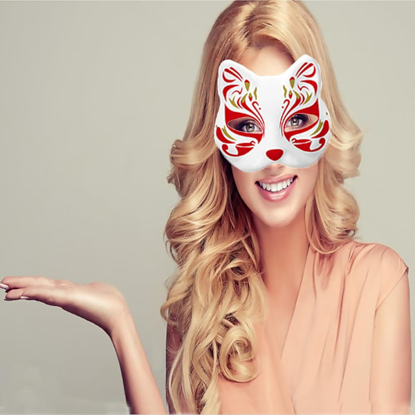 3 stk. Hvite Kattemasker Blank DIY Halloween Masker Dyre Halvmasker Maskerade Cosplay Party