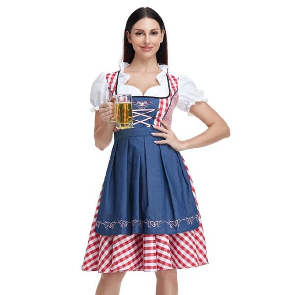 Dirndl-kjole i etnisk stil til ølfestival - Traditionelt bayersk festtøj til kvinder 0302 Black L=38
