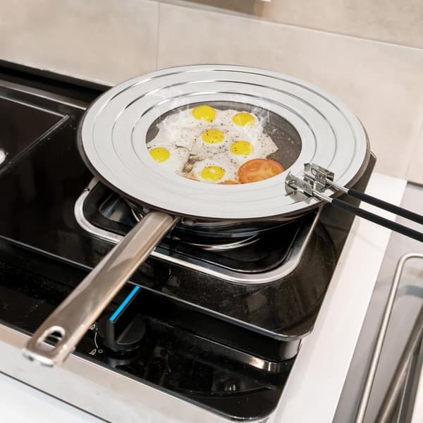 Sprutbeskyttelse for stekepanne - Sprutbeskyttelse med håndtak - Sammenleggbart nettinglokk i rustfritt stål 30 cm for matlaging