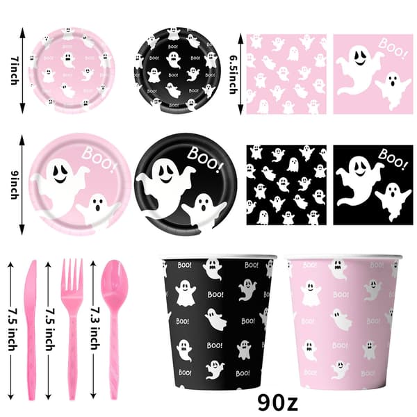 Halloweenfest Servisset Papperstallrikar Muggar Duk Engångs Spökdekoration 10 straws