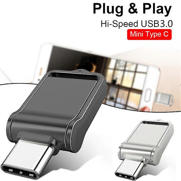 Mini Metall Typ C USB-minne Tåligt Portabelt USB-minne för Surfplatta Telefon Svart