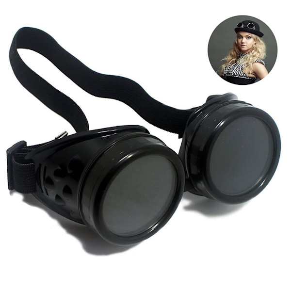 Steampunk-glasögon kostymtillbehör cyber viktoriansk svetsning A bright black