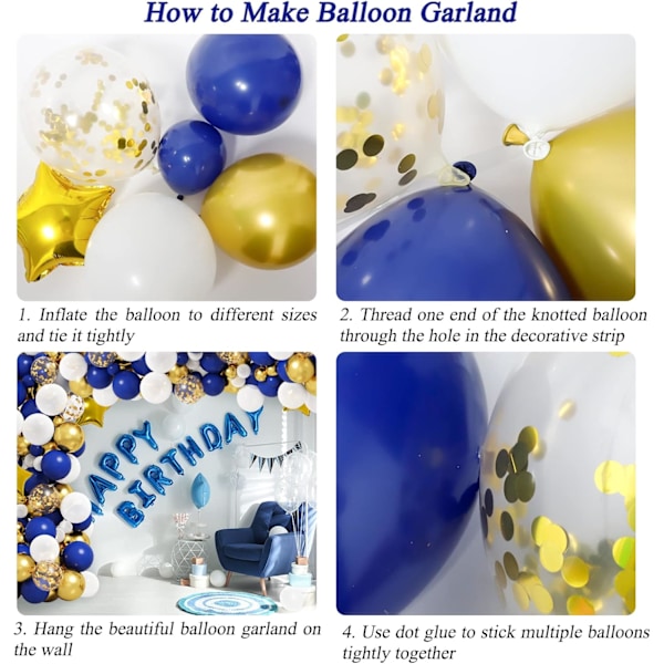 Kungligt Blå och Guld Ballongbåge Kit, Kungligt Blå Metalliskt Guld Vita Ballonger med Stjärnfolieballonger för Examen Födelsedag Baby Shower