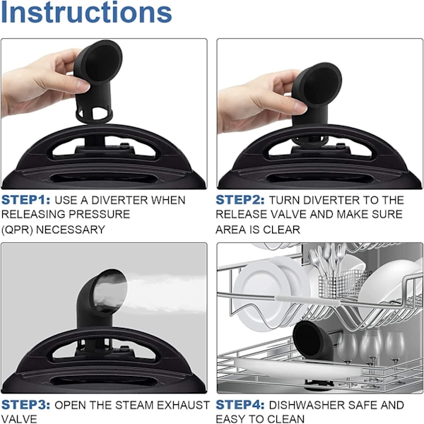 Silikone Dampafleder, Instant Pot/XL Trykkoger Tilbehør, Alle Quart Størrelser, Køkken/RV Gadget (Sort)