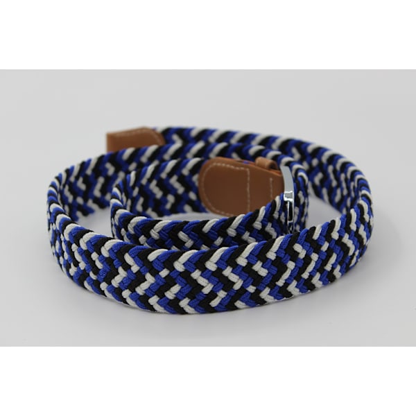 41*1.3 tum unisex elastiskt vävt stretchbälte avslappnat herr dam midjebälte med PU-läderspänne, blått vitt svar blue white black