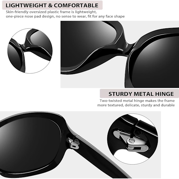 SDIGV Polariserade Solglasögon Dam Trendiga Överdimensionerade Stora Körglasögon Dam UV-Skyddande Stora Solglasögon Shades db 2black