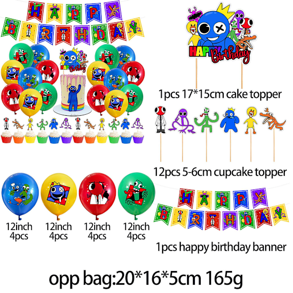 Rainbow Friends -teemajuhlatarvikkeet, ilmapallot, banneri, kakunkoristeet, koristeet, setti lapsille, tytöille ja pojille