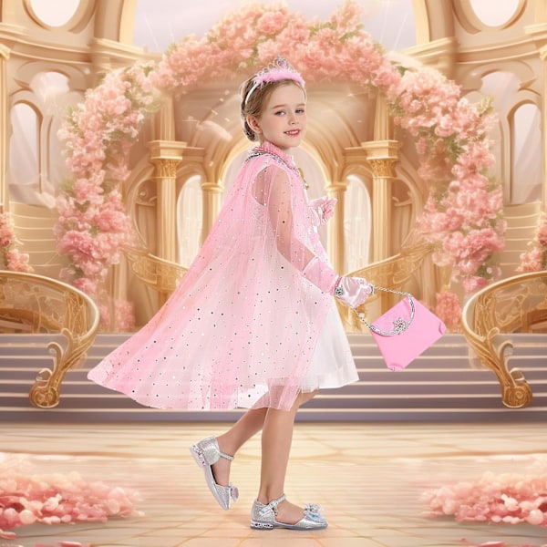 Prinsesscape-set, 12 st Prinsesskläder för små flickor, Prinsessklänningar för flickor 3-8 år Födelsedagspresent Pink