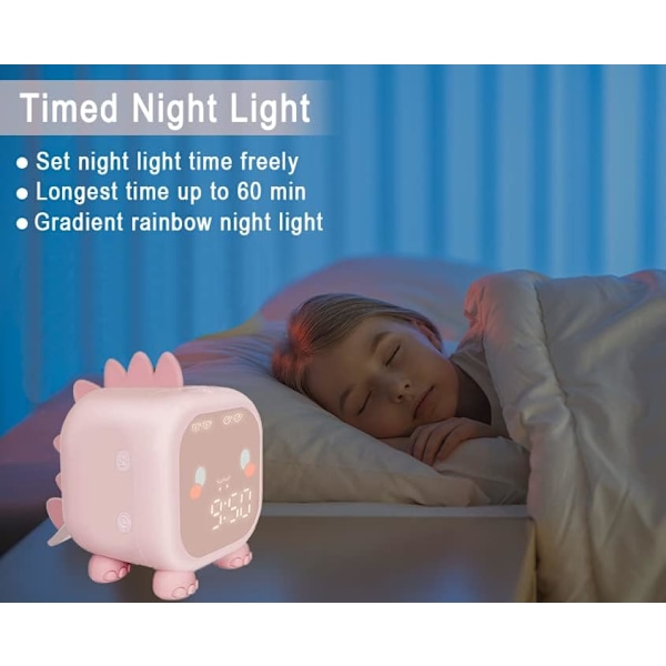 Väckarklocka för barn Dinosaurie Väckarklockor Flickor Rosa Digital Väckarklocka för Barn Flickor med Nattlampa