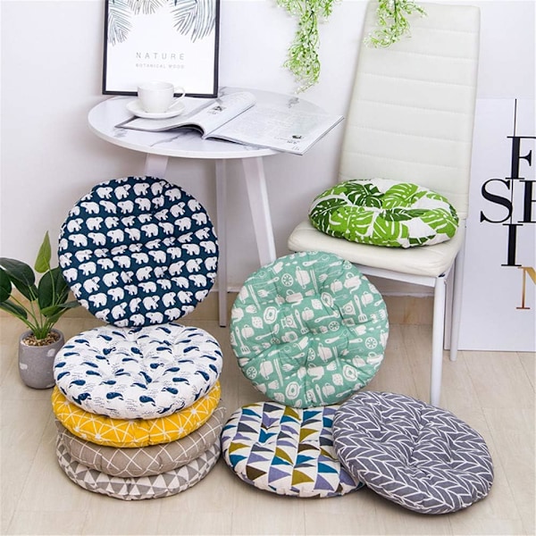 Runda stolsdynor, sittdynor i bomull och linne för inomhus- och utomhusbruk (gul, diameter 45 cm)