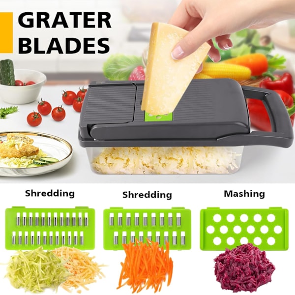 Grönsakshackare, Pro Lökhackare, Multifunktionell 13 i 1 Mathackare, Köksgrönsaks Slicer Dicer Cutter, Grönsakshackare Med 8 Blad