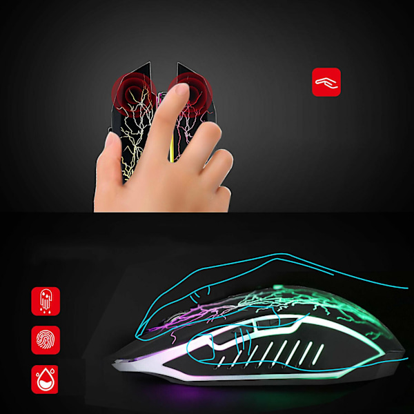 RGB LED Trådløs Stille Gaming Mus Ergonomisk Oppladbar 6-Knapps Mus