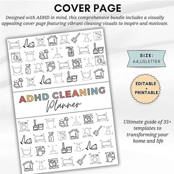 Cleaning Planner, Organization Tool - Chore Planner, Editable Cleaning Schedule Book for Home, Daily, Weekly, and Monthly Annual Cleaning Checklist (1 pc)