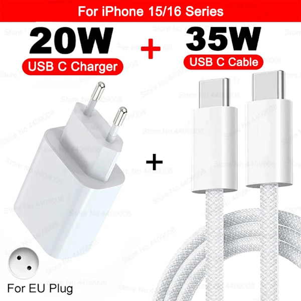 US EU Adapteri 20W PD Pikalaturi iPhone 13 12 11 14 15 16 Pro Max Plus USB C Type C -laitteille Nopea Latauslaturi Kaapeli Lisävaruste EU 2IN1(15-16 Series)
