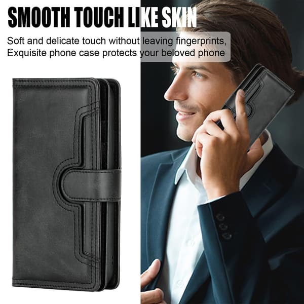 Læder wallet case med flere rum, egnet til iPhone 13 sort
