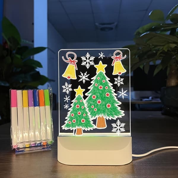 LED Memotavle med 7 Penner USB Nattlys Gave Round 7pcs Pen