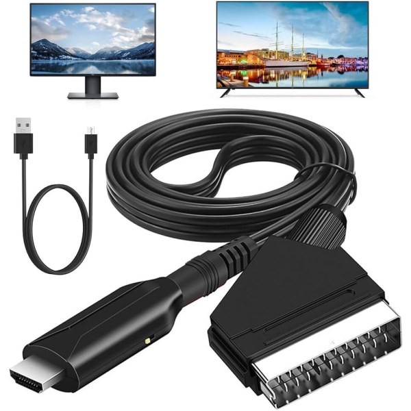 Omvandlare/SCART till HDMI-adapter/1 stycke/Svart/Simultan video- och ljudkonvertering