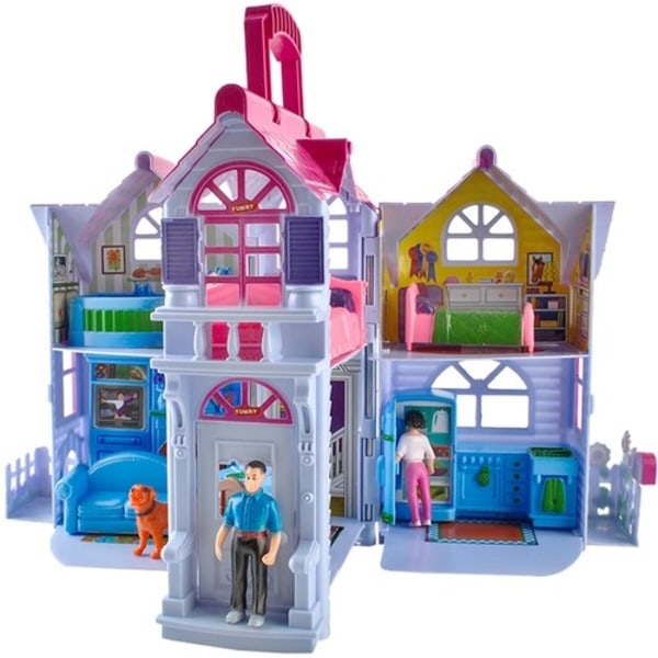 Dockhus / Dockskåp - Leksakshus för Barn - Med Möbler & Familj Multicolor multifärg