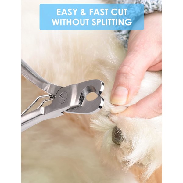 Hundnagelklippare med nagelfil, professionell kraftig hundnagelklippare, full martensitiskt stålblad bäst för stora hundar/tjocka tånaglar Silver