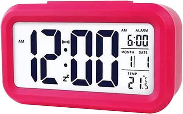 Digitalt Vækkeur med LED-display, Temperatursensor, Smart Lysstyrkekontrol, Pink Rød