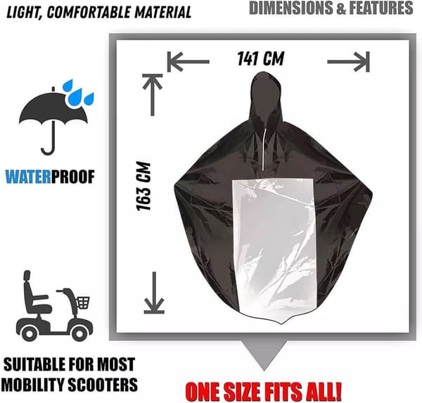 2 sæt Luksusponcho til el-scooter - Letvægts regnponcho med vindue - Universal pasform (163 x 141 cm) - Ideel til beskyttelse mod regn