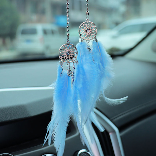 Luova auton riipus sulka unisieppari taustapeili auton koriste riippuva auton sisätilan riipus Light blue feather dream catcher