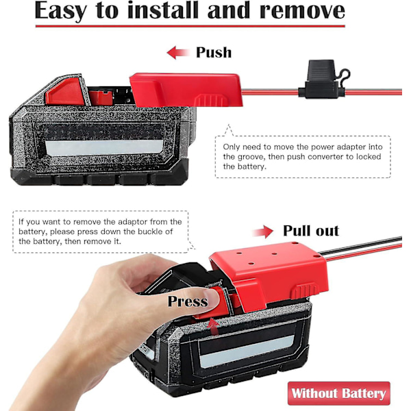 2-pack Power Wheel-adapter för Milwaukee M18 Batteriadapter 18V Power Wheels Batteriomvandlare med Säkringar & Kabeländar 12AWG Kabel Po {HH} Pcs