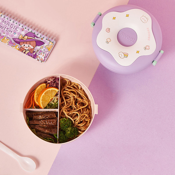 Lunchbox för barn, skolbarn, mellanmålslåda, donut, läcksäker Purple