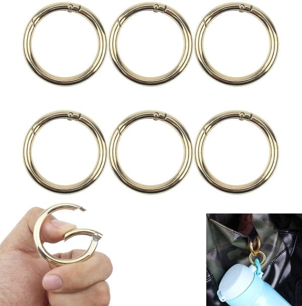 Karabinhage Nøglering, 6-pak, Guld, med Clips & Ringe, til Bjergbestigning, Vandring, DIY