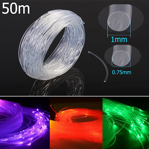 50m x 0.75mm/1.0mm Fiber Optisk Kabel Ändglöd LED Ljus 50MX1MM