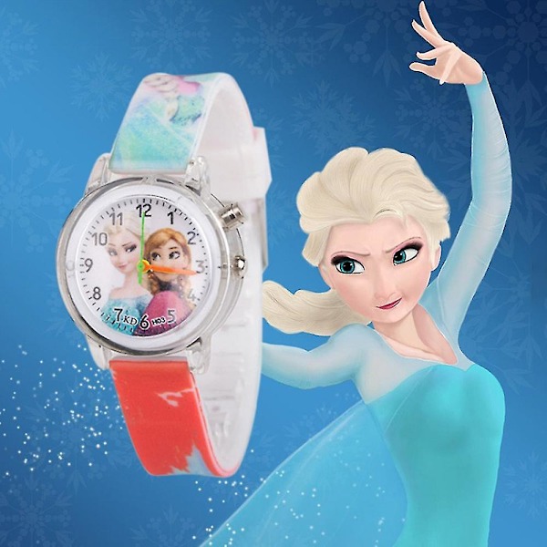 Barn Frozen Elsa Anna Klocka För Flickor Pojkar Blinkande Ljus Analog Klocka, Tecknad Silikonarmband Klockor Födelsedagspresent Red