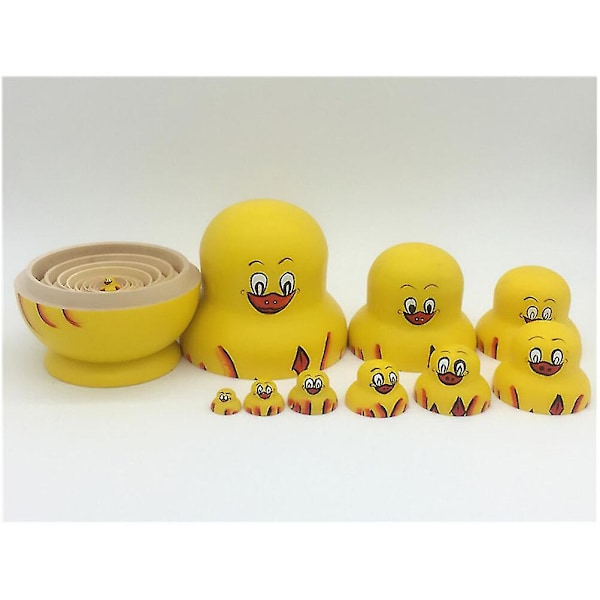 10 st. Målade Gula Anka Träfågel Rysska Nesting Dolls Matryoshka Samling Leksak