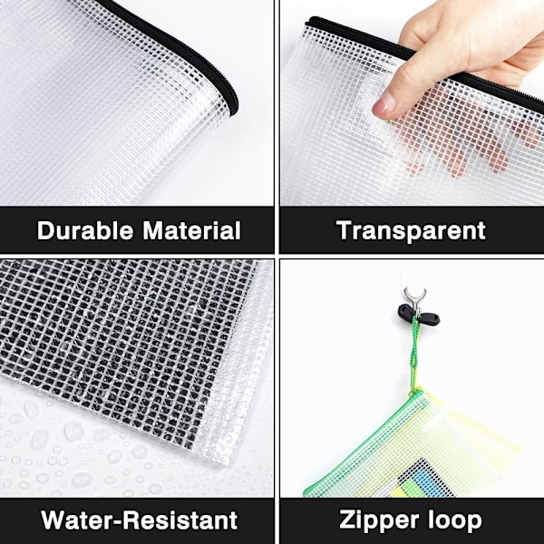 Plastik Mesh Lynlåspose 18x23 cm (10 stk.), Ekstra Stor Vandafvisende Lynlåspose til Skolekontorartikler, Puslespil & Spil Organiseringsopbevaring