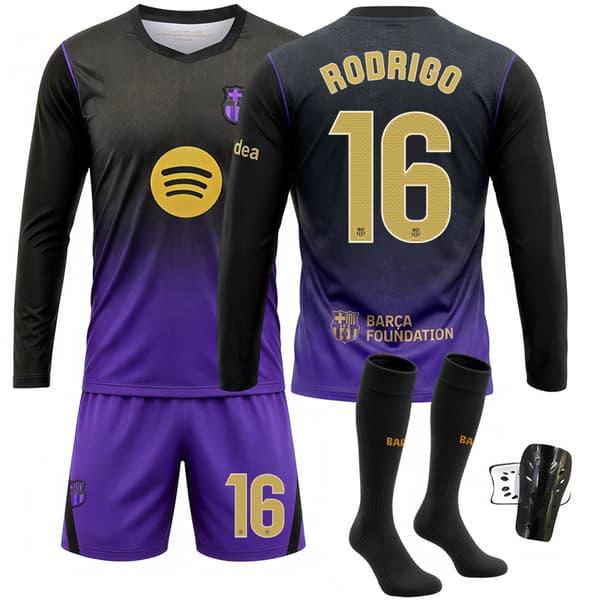 Fodboldtrøje Langærmet Sort Lilla Nummer 10 Ungdomsfodboldtrøje Barcelona No. 6 without socks #S