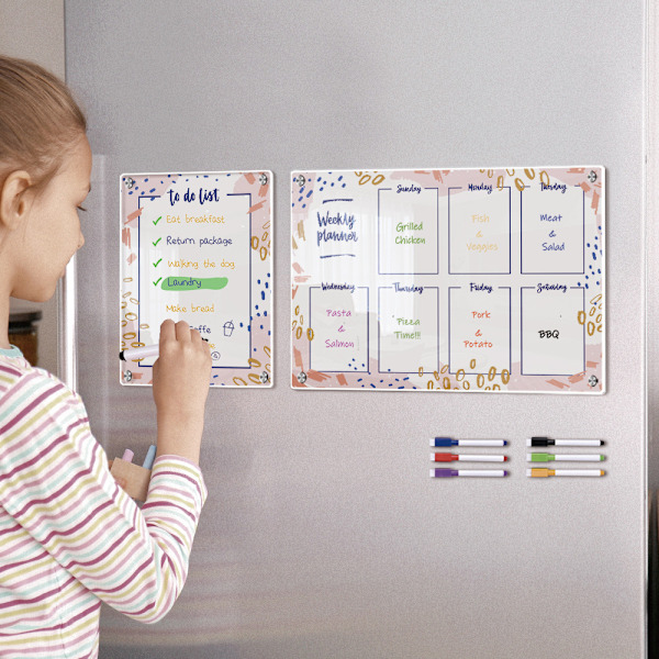 Läpinäkyvä akryylinen pyyhittävä mini viikkosuunnittelija - pinkki, A3+A4 koko, yksinkertainen