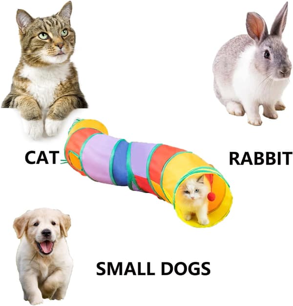 Foldable 2-way Cat Tunnel - Pop-up Labyrinth Interactive Toy - Play Tunnel for Cat Puppy Rabbit Small Animals