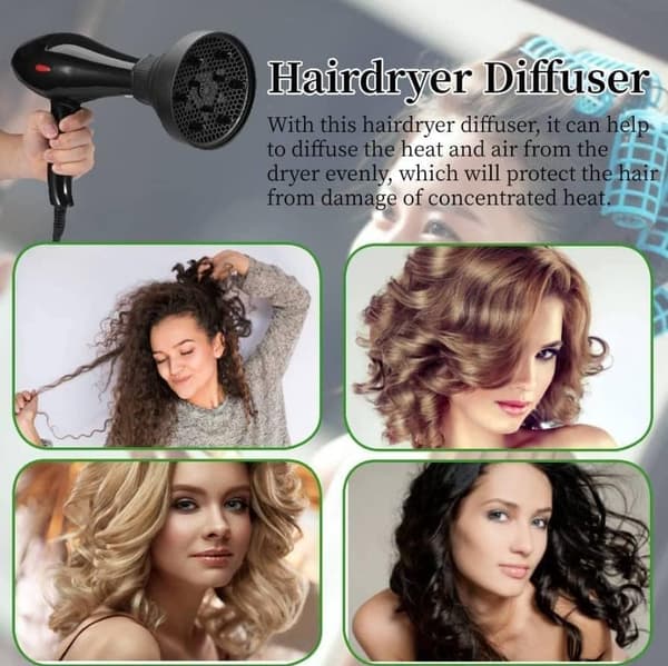 Universal Hårføner Diffuser Feste Sammenleggbar Bonnet Hette for Voluminøs Krøllete Hårstyling Blå