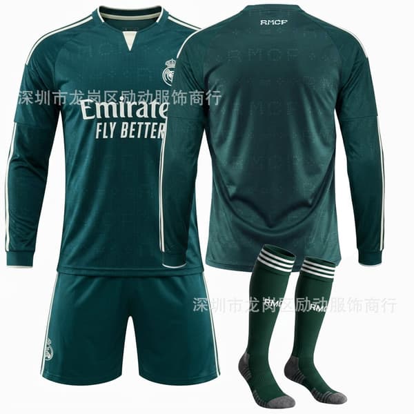 Fodboldtrøje Langærmet Grøn Udebanesæt Til Mænd Ungdomsfodboldtrøje Real Madrid number 25 without socks #twenty two