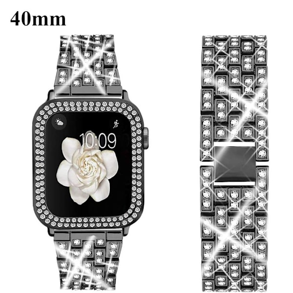 Mordely Watch band i metal med diamanter til Apple Watch sort black 40mm