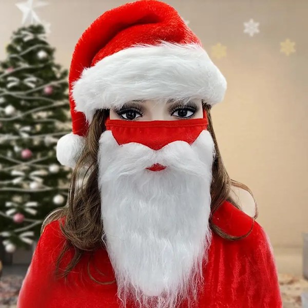 Tomte Skäggskydd Söt Mössa Hatt Ögonbryn Kit För Vuxen Julhelg Tomte Rolig Skägg Ansiktsskydd Kostym