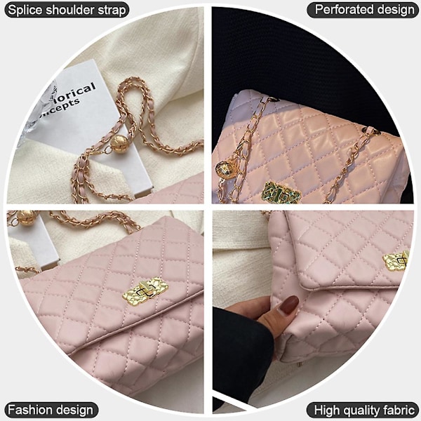 Axelväska för damer, trendig clutchväska, handväska, quiltad designerväska med kedjerem, rosa