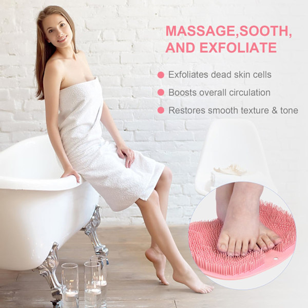 Fotborste för dusch, fotrengörings- och massagematta med halkfria sugkoppar, fotborste för dusch och badrum (Rosa) Pink