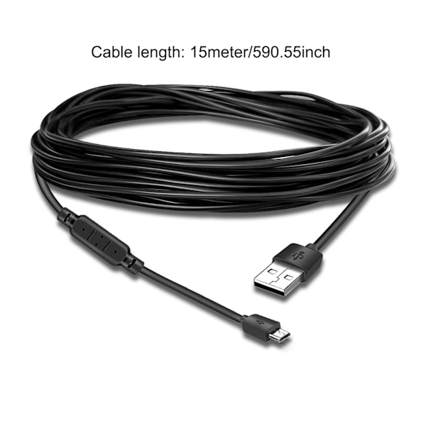 Superlång USB till Micro USB Laddningskabel för Termometer/Kamera Lång Hållbar Laddningssladd Spänningsförstärkare 15 Meter