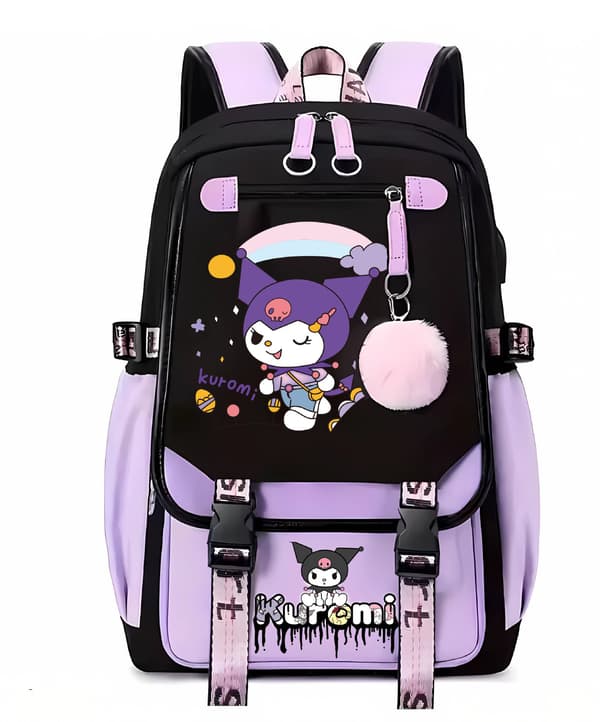 Large Capacity Travel Backpack with USB Charging - Trendy School Bag for Students with Laptop Compartment Black