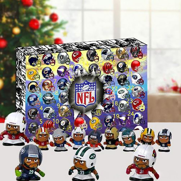 Julekalender 2024 for Barn, 24 Dagers Julegavekalender med 24 NFL Figurleker for Barn Blind Box