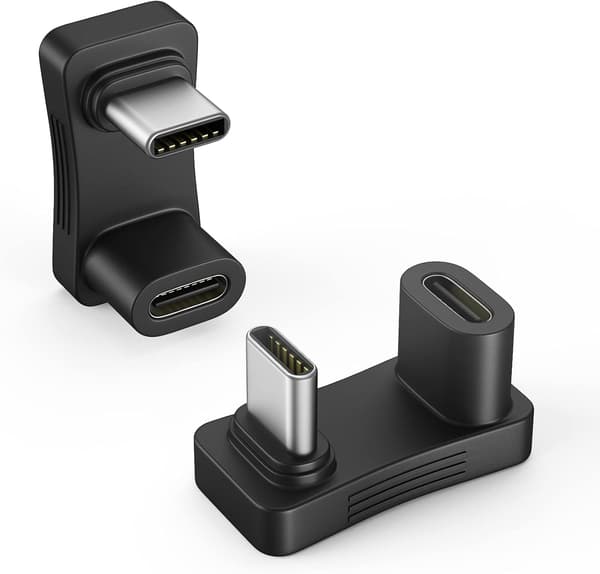180 Degree Angle USB C Adapter 2-Pack, U-Shaped USB-C to USB-C Converter with PD 100W Fast Charging 4K Video, USB C Angled Extension Adapter